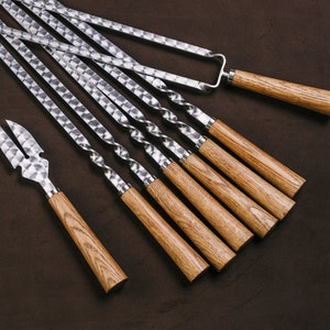 Set of skewers Minimalism light 6 pcs | Set of forged barbecue skewers | Stainless steel skewers, a gift for him