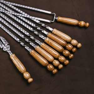 Set of skewers &quot;Drop &quot; bright 6 pcs | Set of forged barbecue skewers | Stainless steel skewers, a gift for him