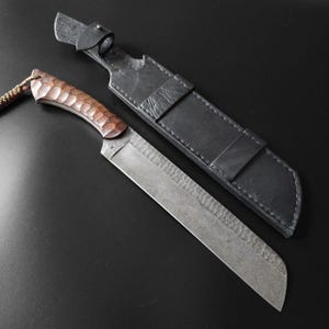 Forged long knife "The Chopper"  with solid blade (0.2in) kukri  | gift for him | Hunting knife, machete