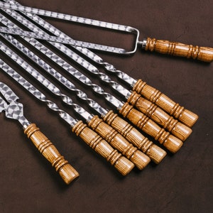 Set of skewers &quot;Barrel&quot; light 6 pcs | Set of forged barbecue skewers | Stainless steel skewers, a gift for him