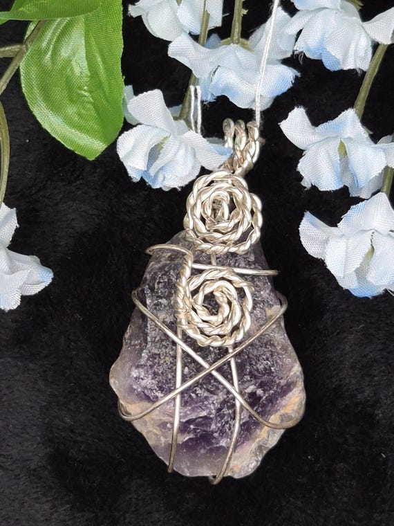 Collier Pendentif Vintage Argent Cristal Améthyste - Occasion, élégant