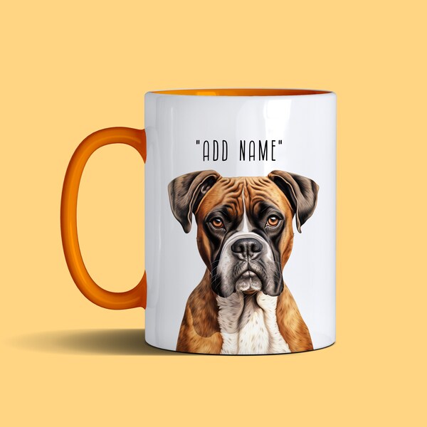 Boxer Dog Breed Personalised Mug in 9 Colour Variants (All Breeds, Mixed Breeds and Coat Variations Available On Request)