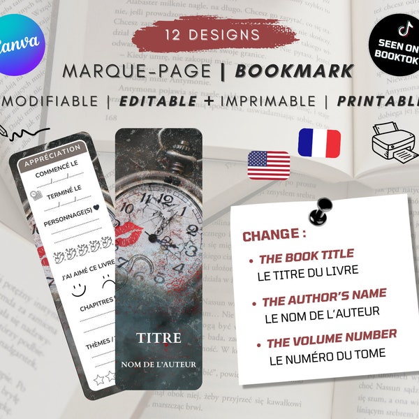 MARQUE-PAGE PERSONNALISABLE - Dark Romance / Spicy Smut | 12 Modèles à modifier et Imprimer | Inspiré du livre "Hooked"