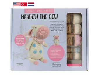 TUVA crochet amigurumi kit - MEADOW the Cow - yarns, materials, tools, printed pattern booklet in Dutch and English included