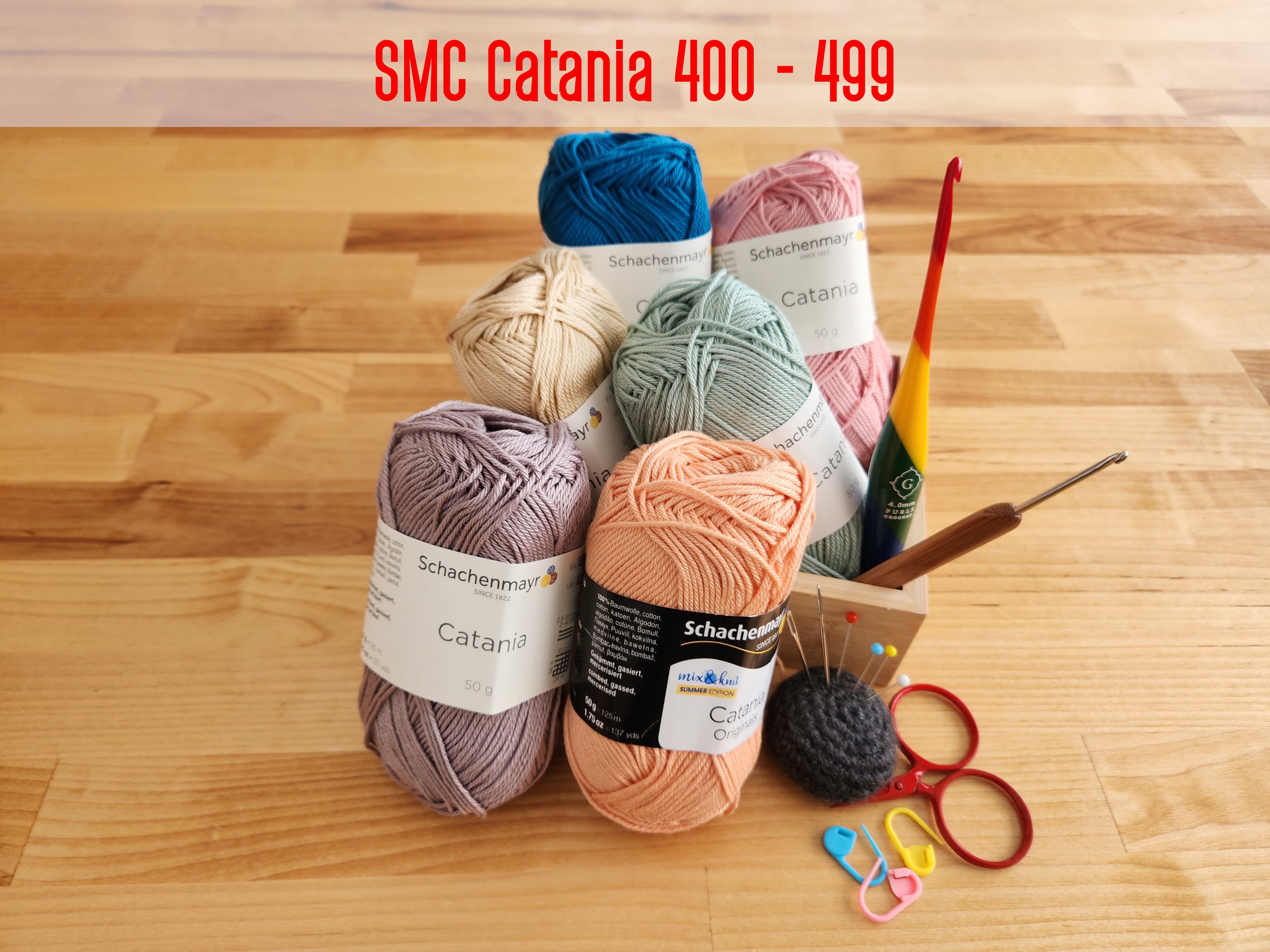 Schachenmayr SMC CATANIA: code 400 - 499, 50g/125m/130y, #2 Sport,  Mercerized Solid 100% Cotton Yarn, Doll Making, Amigurumi, Crochet, Knit