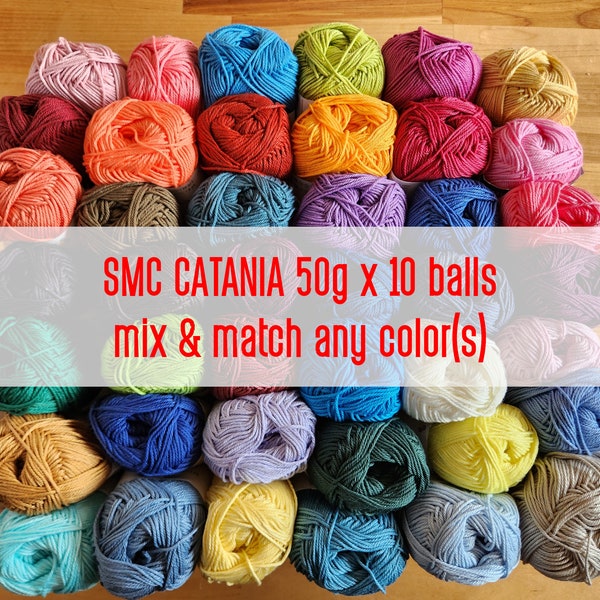 10 balls Schachenmayr SMC CATANIA: mix and match colors, 50g/125m/130y Mercerized 100% Cotton Yarn,  Doll, Amigurumi, Crochet, Knit, Blanket