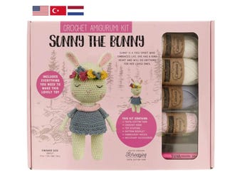 TUVA crochet amigurumi kit - SUNNY the Bunny - yarns, materials, tools, printed pattern booklet in Dutch and English included