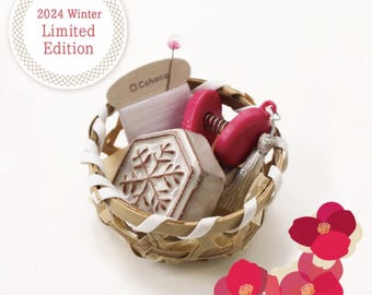 Cohana 2024 WINTER limited edition KANSTUBAKI Sewing Basket Set - seki snips, snowflake magnetic needlerest, pin, therad - Limited Stock!!!