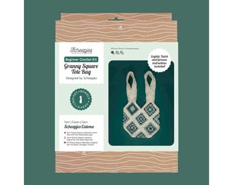 SCHEEPJES Beginner crochet kit Granny Square Bag - BLUE - yarns, hooks, scissors, needle and printed pattern booklet included