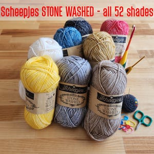 Scheepjes STONE WASHED - 50g 130m Stonewashed, #2 Sport, 52 shades (16 new colors), Cotton Blend Yarn, Amigurumi, Crochet, Knit, Blanket