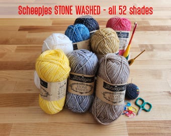 Scheepjes STONE WASHED - 50g 130m Stonewashed, #2 Sport, 52 shades (16 new colors), Cotton Blend Yarn, Amigurumi, Crochet, Knit, Blanket