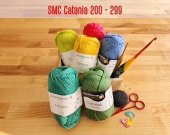 Schachenmayr SMC CATANIA: code 200 - 299, 50g/125m/130y, #2 Sport, Mercerized Solid 100% Cotton Yarn,  Doll Making, Amigurumi, Crochet, Knit