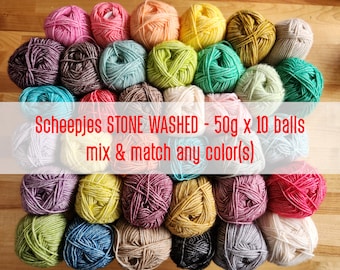 10 bolas Scheepjes STONE WASHED - 50g 130m Stonewashed, 36 tonos, #3 DK Light Worsted, Cotton Blend Doll, Amigurumi, Crochet, Knit, Blanket