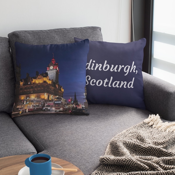 Edinburgh Throw Pillow, Scotland Photography, Polyester Square Home Decor, Couch Decoration, Bed, Dorm, Gift, Travel Souvenir