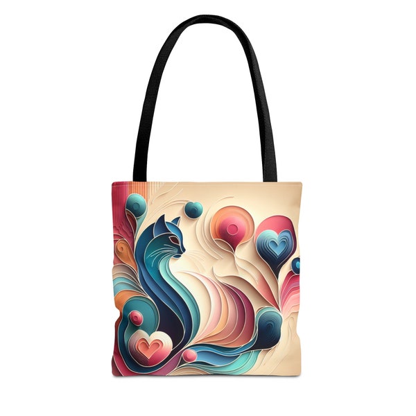 Elegant Feline Artistry 3D Tote artistic cat love - Tote_Bag