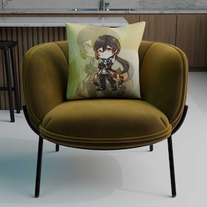 Chibi Zhongli Square Pillow - Limited Edition Fan Made Genshin Merch - Great Gift For Video Game & Anime Lovers