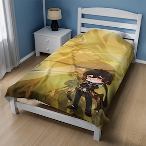 Chibi Zhongli Velveteen Blanket - Limited Edition Genshin Fan Made Merch