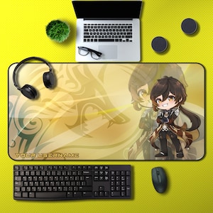 Chibi Zhongli Gaming Mousepad - Limited Edition Genshin Fan Made Desk Mat - Great Gift For Video Game Lovers