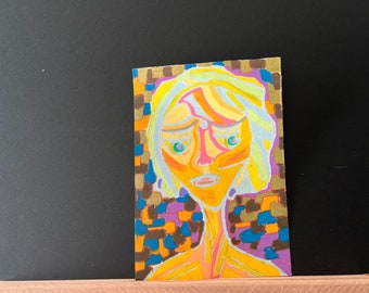 Blonde*handmade original painting wax pastel and watersoluble pastel on cardboard
