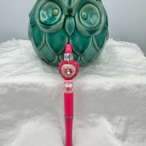 Pink Rose Heart Fancy Beaded Pen, Black Ink Pen, Custom Fancy Bead Pen, Custom Pen Gift, Valentine&#39;s Day Gift