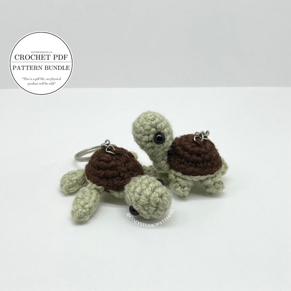 Pattern pack- 2 in 1 Crochet turtle keychain pattern | Crochet sea turtle | Crochet turtle
