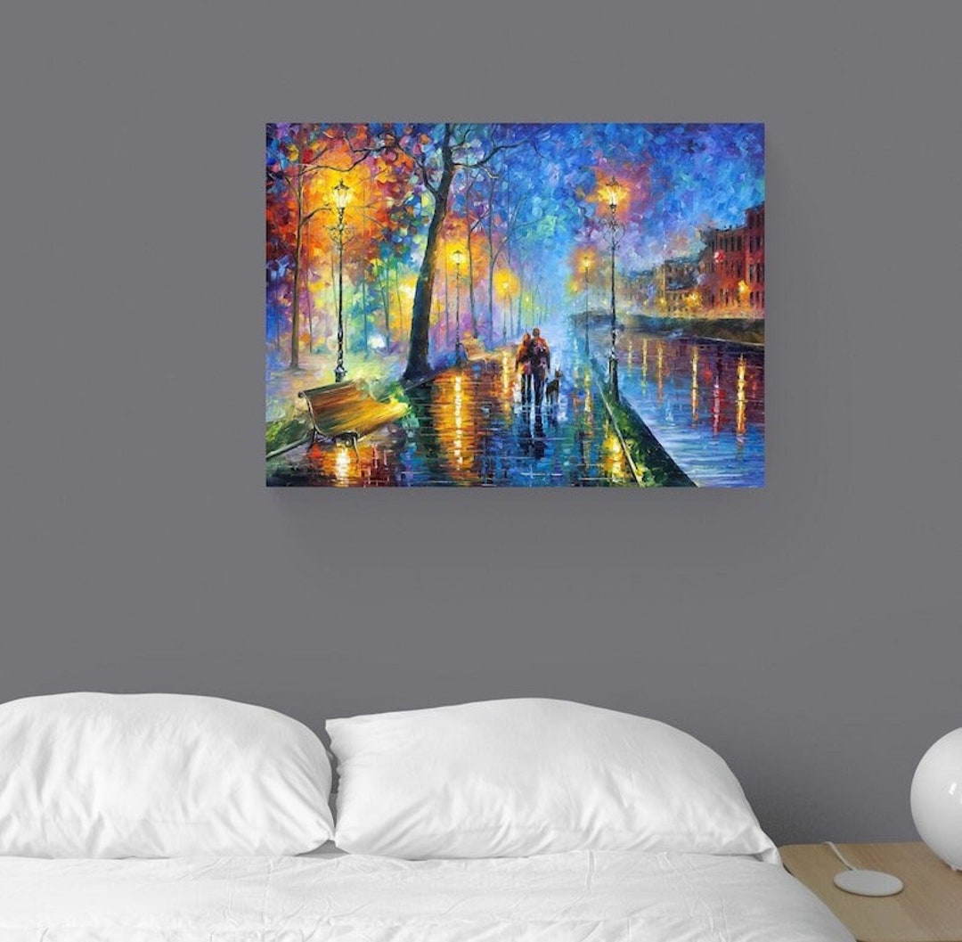 Blue Landscape Wall Art Print Night Walk Artwork Fine Art Print on