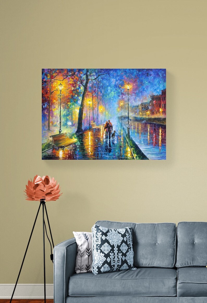 Blue Landscape Wall Art Print Night Walk Artwork Fine Art Print on