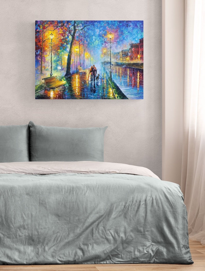 Blue Landscape Wall Art Print Night Walk Artwork Fine Art Print on
