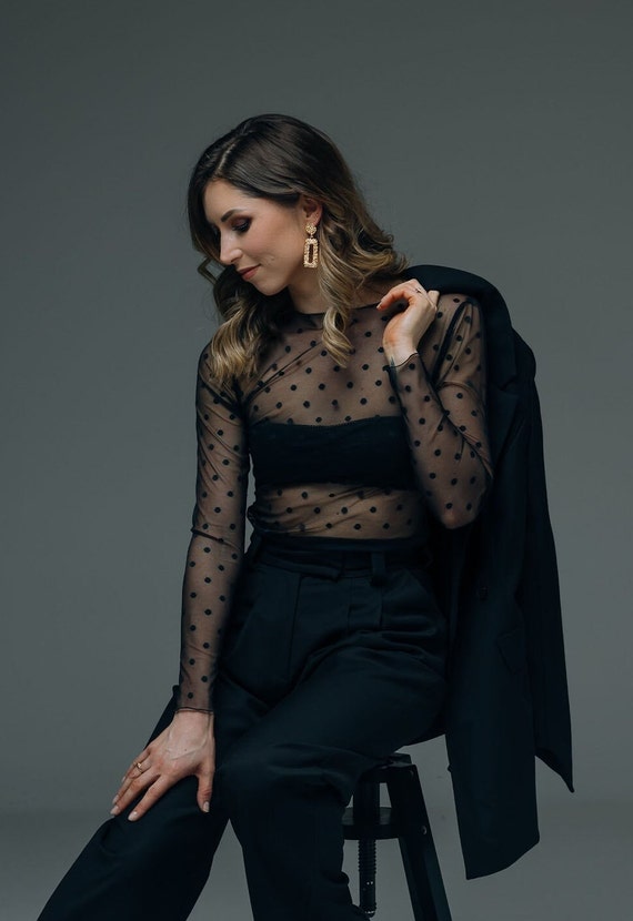 Buy Mesh Top See Through Top Black Mesh Top With Dots Black Mesh Top Polka Dots Black Tulle Top Mesh Top With Long Sleeves Online in India Etsy