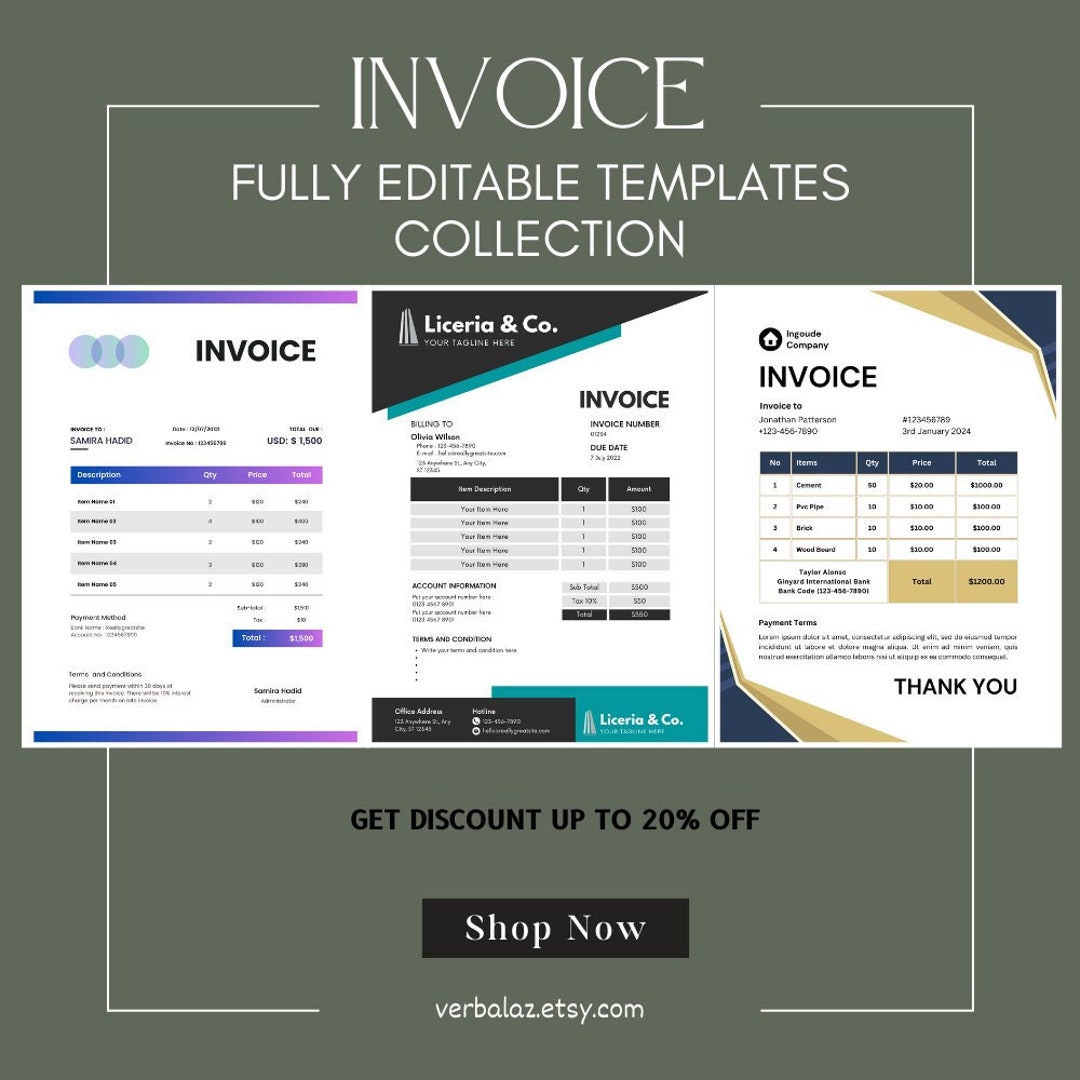 Invoice Mastery Bundle: Fully Editable Invoice Templates Collection - Etsy