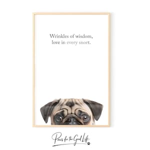 Funny Pug Quote Print: &#39;Wrinkles of Wisdom&#39; Dog Lover Gift (Digital Download)