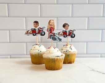 Custom Photo Racecar Cupcake Toppers