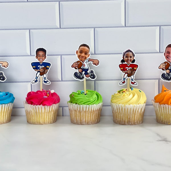 Adornos para cupcakes de fútbol con foto personalizada