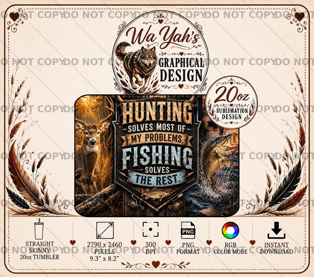 Hunting Fishing PNG Sublimation Design, Deer Bass Tumbler Wrap (digital ...