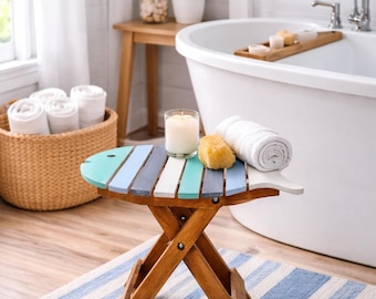 Handmade Wooden Foldable Fish Top Side Table, Coastal, Beach Hut, Seaside theme Furniture