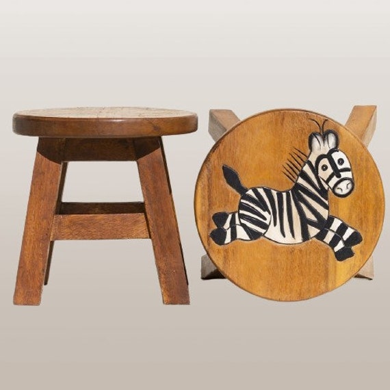 Handcrafted Childrens Stool Jumping Zebra Wooden Kids  Playroom Furniture