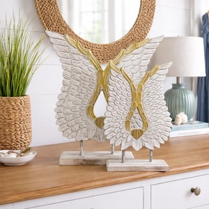 Hand carved and Hand Painted White Angel Wings on Plinth. 2 sizes sold separately. Home decor. Angels. Wings Decoration. Wooden Wings.