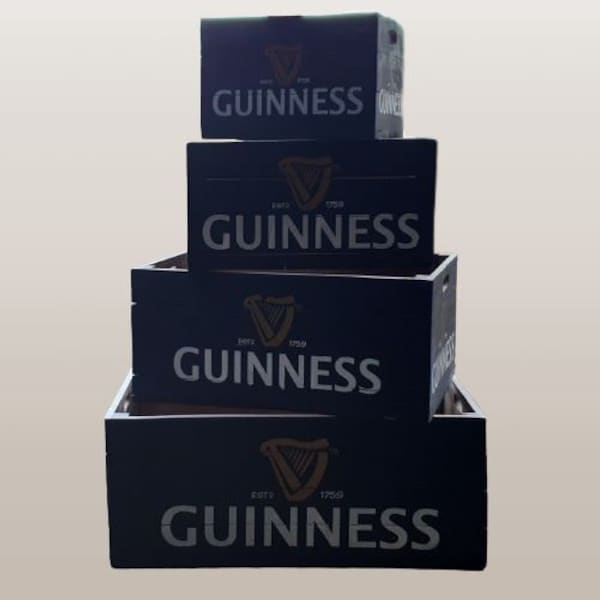 Handmade and Hand Painted Wooden Crates - Guinness Design. Wooden Storage