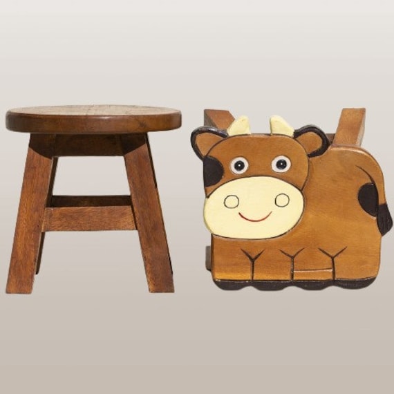 Handcrafted Childrens Stool Cute Cow Wooden Kids  Playroom Furniture