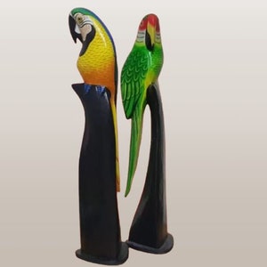 Hand Carved Wooden Parrot Sculpture, Statue, Ornament. Hand Painted Bird Gift, Home Decor