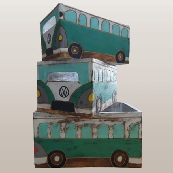 Handcrafted Wooden Campervan Storage Crates/ Boxes. Hand Painted Crates GREEN