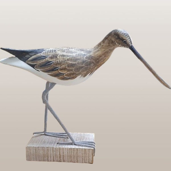 Hand Carved Wooden Curlew Ornament, Hand Painted Bird on Wood, Bird Lovers Gift