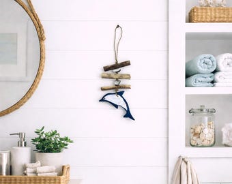 Hand Crafted Driftwood Dolphin Hanging Decoration, Coastal Theme, Coastal Home Interiors