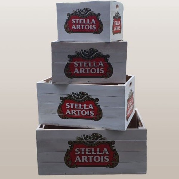 Handmade and Hand Painted Wooden Crate - Stella Artois. Wooden Storage