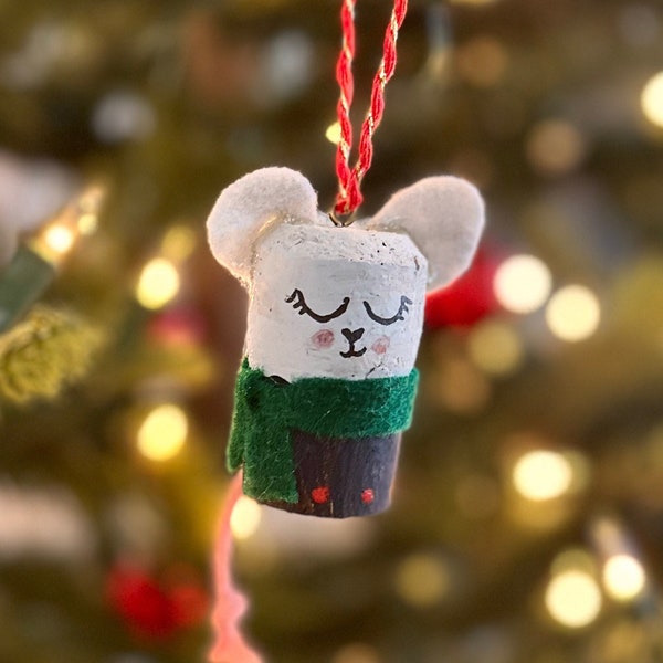Wine Cork Christmas Tree Ornament- Mouse