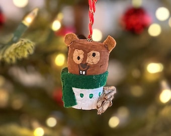 Wine Cork Christmas Tree Ornament- Beaver
