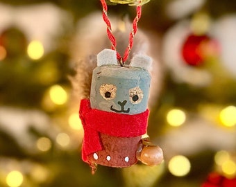 Wine Cork Christmas Tree Ornament- Squirrel