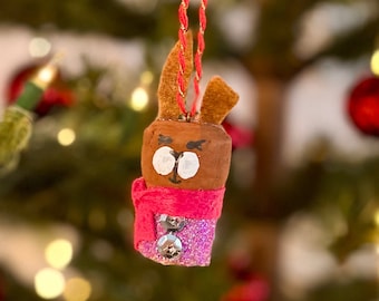 Wine Cork Christmas Tree Ornament- Disco Rabbit