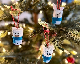 Wine Cork Christmas Tree Ornaments- Winter Creatures Set of 3