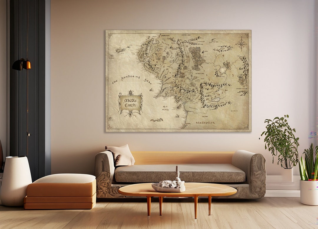 Lord of the Rings Movie Map, Middle Earth Antique Map Wall Art, World ...